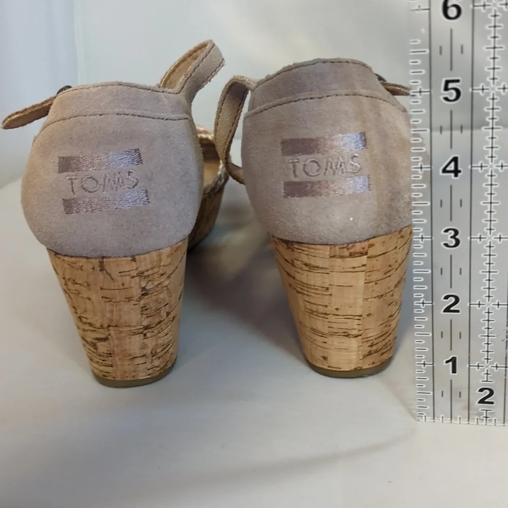 TOMS Stucco Satin Woven Cork Wedge Open Toe Sandals Size 9.5